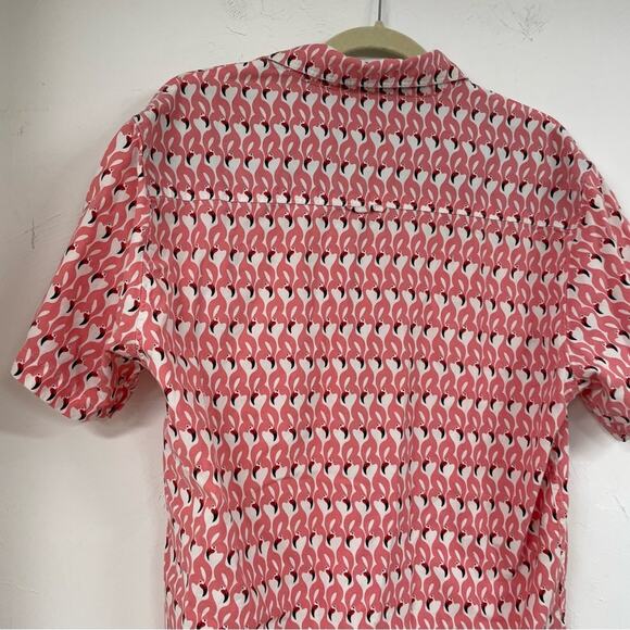 Rebel James & Charli Pink Flamingo Print Button Down Mens Short Sleeve Shirt L - Picture 7 of 8